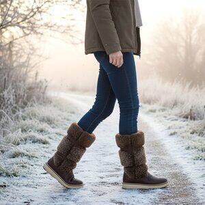 UGG Australia Lilyan Leather Shearling Fur Winter Boots Brown Waterproof